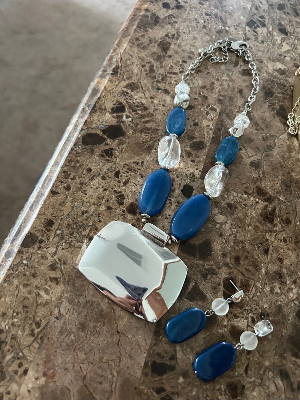 Chico's Silver-Tone Necklace with Blue and Clear Beads